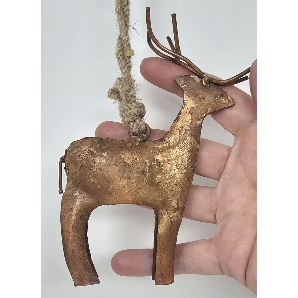 Handmade Rustic Metal Reindeer Bell Ornament Wall Hanging India Welded 5.5" - Picture 5 of 9